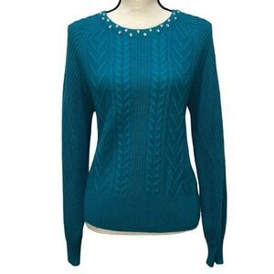 NY&Co Rhinestone Cable-Knit Balloon-Sleeve Sweater
